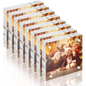 4 x 4 Acrylic Picture Frames 8 Pack, Clear Picture Frames Frameless Magnetic Picture Frames Double Sided Magnetic Photo Frame Self Standing Desktop Display Stand for Bedroom Living Room Home