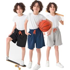 Boys Sweatpants Joggers with Pocket and Drawstring Athletic Workout Trousers 3-Pack Pants Shorts Kids Size 4-14 Years