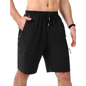 Mens Hiking Cargo Shorts with 5 Zipper Pockets 9" Lightweight Quick Dry Shorts for Men Outdoor Casual Golf