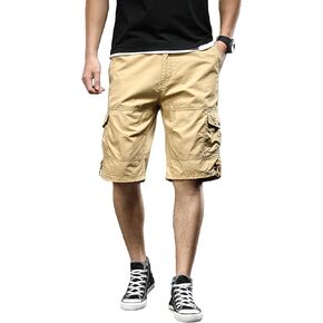 Mens Cargo Shorts Elastic Waist Relaxed Fit Cargo Shorts for Men Hiking Working Casual Cotton Shorts with Pockets