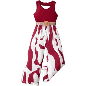Girl Romper Pants Sleeveless Jumpsuit With Belted