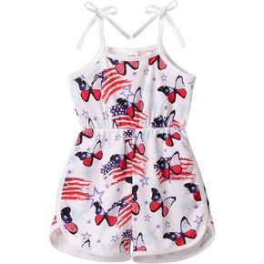 Rongtai Toddler Girl 4th Of July Outfit Tie-Up Spaghetti Straps Stars USA Romper Summer Close Supless Phembuit 1-5T