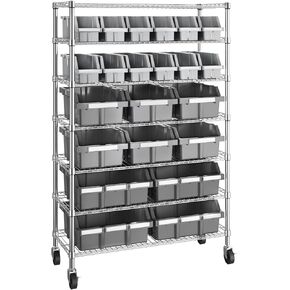 Seville Classics Heavy Duty NSF Bin Rack Solid Steel Wire Shelving Storage Unit, Patented Organizer for Garage, Warehouse, Office, Restaurant, Classroom, Kitchen, Gray, Includes 21 Bins