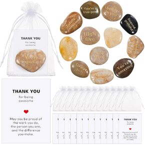 Nuanchu 12 Sets Inspirational You Stones Employee Appreciation Gift You Are Awesome Stone with Grateful Card and Organza Bag Encourage Gifts for Women Teacher Nurse Coworker Staff