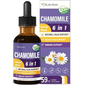 Chamomile herb Extract Drops, Natural Calm Herbal Tincture Supplement w/Passion Flower, St. John's Wort, Lavender, Reishi, & Echinacea for Relaxation Support & Immune Support. 2oz