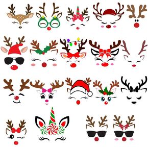 iMagitek 35 Pcs Christmas Reindeer Face Stickers Girl Reindeer Face Decals Boy Reindeer Face Decals Christmas DIY Craft Stickers Window Clings for Fridge Wall Door Party Supplies