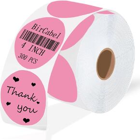 4 Inch Large Pink Circle Thermal Sticker Labels, Self-Adhesive Round Inventory Labels, Multi-Purpose Roll Thermal Stickers for Business and Domestic Use-300 Labels/Roll