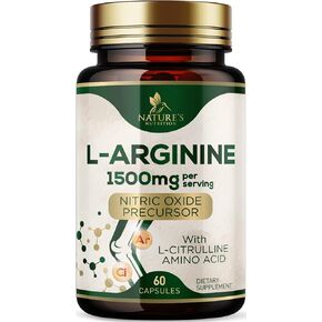 ملحق L -Arginine 1000mg - دعم صحة القلب - العضلات المتميزة التي تدعم معززة سلائف أكسيد النيتريك لقوة إضافية - مزيج من طاقة الأحماض الأمينية الخالية من الغلوتين - 60 كبسولة