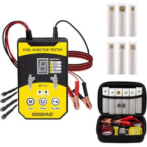 GODIAG Fuel Injector Tester Cleaner Kit, 8 Pulse Modes Injector Tester 6 Size Cleaning Adapters 12V/5V Output Power Drive, 4 Wire Dual Channel DIY Fuel Injector Cleaner Tools