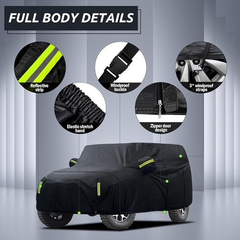 Migaven 6 طبقات غطاء السيارة مناسب لصالح Jeep Wrangler 4 Door 2006-2025 JK JL ، مقاوم للماء كامل الغطاء الخارجي حماية شمس الشمس مع سحاب الباب in Kuwait