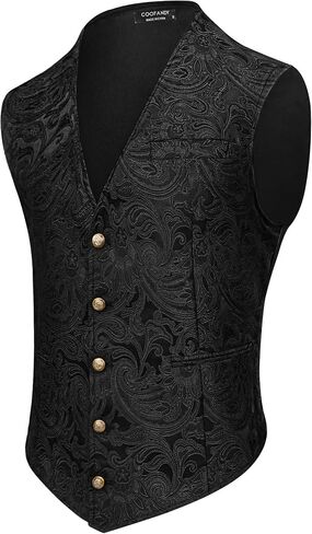 Coofandy Men Men's Paisley Vests Victorian Steampunk Gothic Suit Vest Slim Fit V-Neck Tuxedo perchcoat in Kuwait