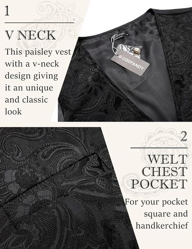 Coofandy Men Men's Paisley Vests Victorian Steampunk Gothic Suit Vest Slim Fit V-Neck Tuxedo perchcoat in Kuwait