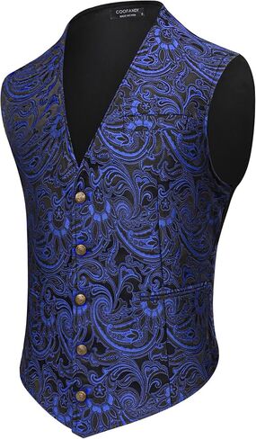 Coofandy Men Men's Paisley Vests Victorian Steampunk Gothic Suit Vest Slim Fit V-Neck Tuxedo perchcoat in Kuwait