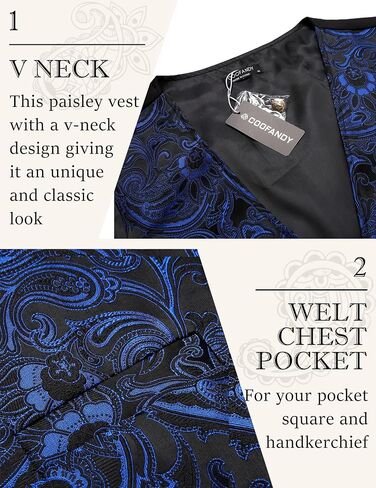 Coofandy Men Men's Paisley Vests Victorian Steampunk Gothic Suit Vest Slim Fit V-Neck Tuxedo perchcoat in Kuwait