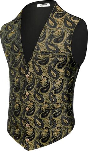 Coofandy Men Men's Paisley Vests Victorian Steampunk Gothic Suit Vest Slim Fit V-Neck Tuxedo perchcoat in Kuwait