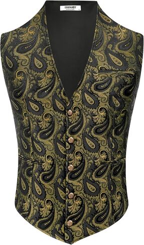 Coofandy Men Men's Paisley Vests Victorian Steampunk Gothic Suit Vest Slim Fit V-Neck Tuxedo perchcoat in Kuwait