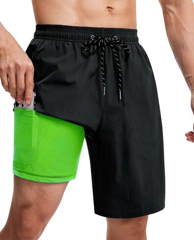 Milin Naco Swim Trunks 9 Inch Compression Liner 2 in 1 Quick Dry Swimming Shorts with Zip Pockets Drawstring Bathing Suits in Saudi Arabia