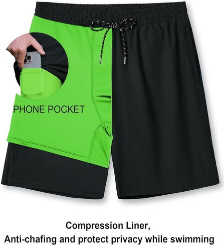 Milin Naco Swim Trunks 9 Inch Compression Liner 2 in 1 Quick Dry Swimming Shorts with Zip Pockets Drawstring Bathing Suits in Saudi Arabia