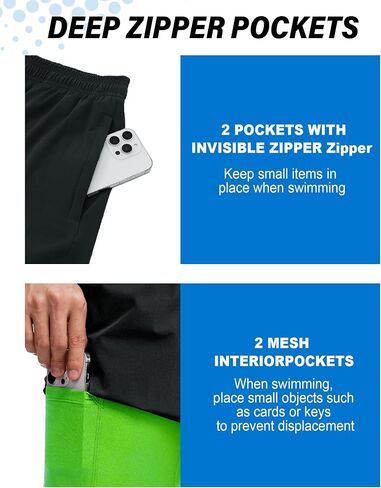 Milin Naco Swim Trunks 9 Inch Compression Liner 2 in 1 Quick Dry Swimming Shorts with Zip Pockets Drawstring Bathing Suits in Saudi Arabia