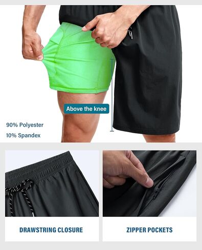 Milin Naco Swim Trunks 9 Inch Compression Liner 2 in 1 Quick Dry Swimming Shorts with Zip Pockets Drawstring Bathing Suits in Saudi Arabia