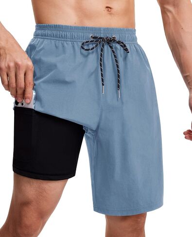 Milin Naco Swim Trunks 9 Inch Compression Liner 2 in 1 Quick Dry Swimming Shorts with Zip Pockets Drawstring Bathing Suits in Saudi Arabia