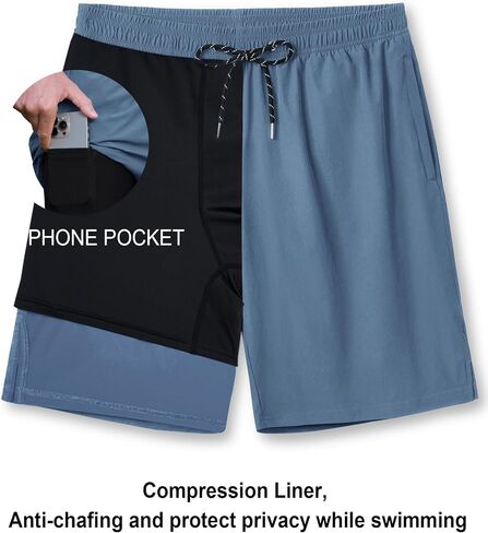 Milin Naco Swim Trunks 9 Inch Compression Liner 2 in 1 Quick Dry Swimming Shorts with Zip Pockets Drawstring Bathing Suits in Saudi Arabia