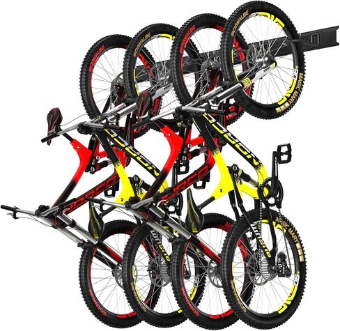 Wall Mount Bike Hooks, Bike Hooks for Garage, Vertical Bike Hanger for Indoor Use, Heavy Duty with 8mm Thick Steel Frame, 4PCS Storage System, Black in Saudi Arabia