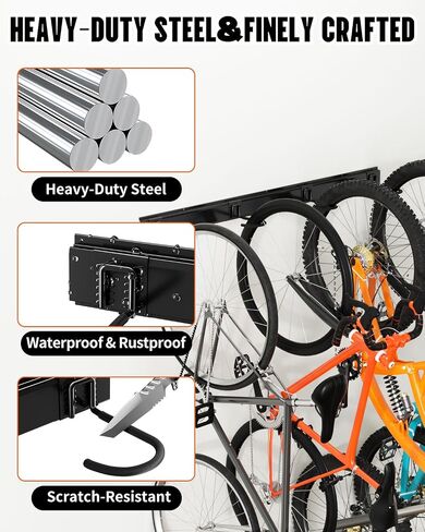 Wall Mount Bike Hooks, Bike Hooks for Garage, Vertical Bike Hanger for Indoor Use, Heavy Duty with 8mm Thick Steel Frame, 4PCS Storage System, Black in Saudi Arabia