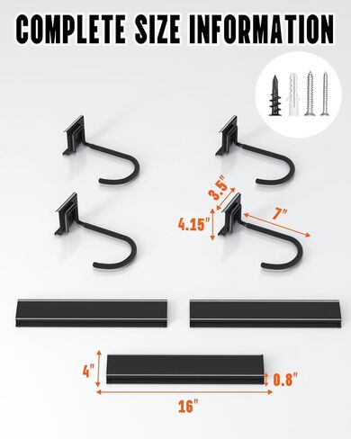 Wall Mount Bike Hooks, Bike Hooks for Garage, Vertical Bike Hanger for Indoor Use, Heavy Duty with 8mm Thick Steel Frame, 4PCS Storage System, Black in Saudi Arabia