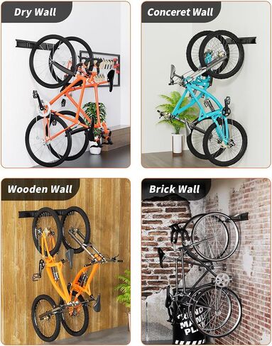 Wall Mount Bike Hooks, Bike Hooks for Garage, Vertical Bike Hanger for Indoor Use, Heavy Duty with 8mm Thick Steel Frame, 4PCS Storage System, Black in Saudi Arabia