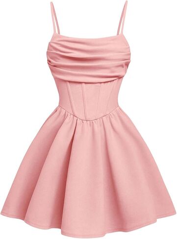 OYOANGLE Girl's Spaghetti Strap Ruched Ruffle Hem Sleeveless Summer Flowy Short Dresses in Saudi Arabia