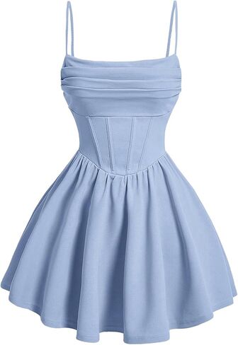 OYOANGLE Girl's Spaghetti Strap Ruched Ruffle Hem Sleeveless Summer Flowy Short Dresses in Saudi Arabia