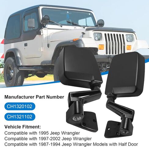 JDMSPEED Pair Driver & Passenger Side View Mirrors with Black Cover Compatible with 1987-2002 Jeep Wrangler Manual Folding No Heated Replace# CH1320102 CH1321102 in Saudi Arabia