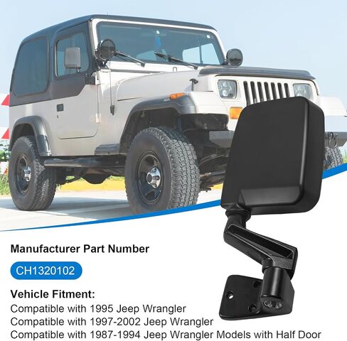 JDMSPEED Pair Driver & Passenger Side View Mirrors with Black Cover Compatible with 1987-2002 Jeep Wrangler Manual Folding No Heated Replace# CH1320102 CH1321102 in Saudi Arabia