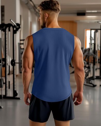 3 Pcs Men's Big and Tall Tank Top Ribbed Plus Size Sleeveless Henley Shirt Crewneck T Shirt 1X-5X in Kuwait