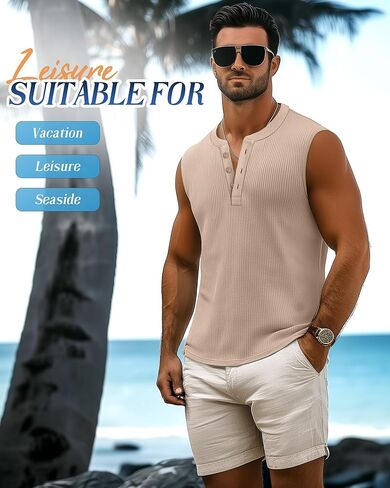 3 Pcs Men's Big and Tall Tank Top Ribbed Plus Size Sleeveless Henley Shirt Crewneck T Shirt 1X-5X in Kuwait