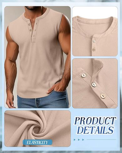 3 Pcs Men's Big and Tall Tank Top Ribbed Plus Size Sleeveless Henley Shirt Crewneck T Shirt 1X-5X in Kuwait