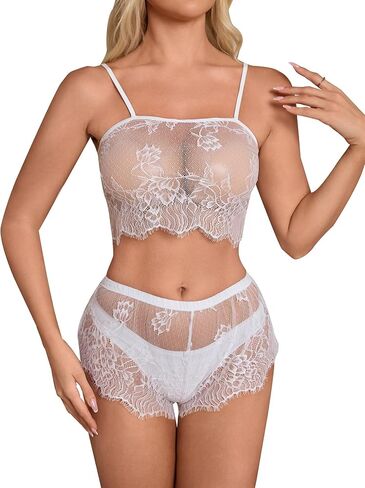 SOLY HUX Women's Floral Lace Sheer Bra and Boyshorts Panty 2 Piece See Through Lingerie Set in Saudi Arabia