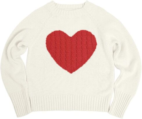 Batermoon Girls' Pullover Sweaters Long Sleeve Cute Heart Pattern Crewneck Knit Jumper Tops Navy Blue in Kuwait
