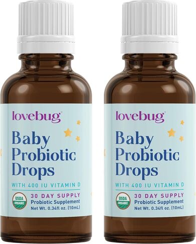 LOVEBUG Baby Probiotic Drops - Organic Probiotics for Immune Support and Baby Constipation & Colic Relief - Tasteless & Sugar-Free Liquid Drops for Newborns, Babies & Infants (0-12 Months) - 10ml in Saudi Arabia