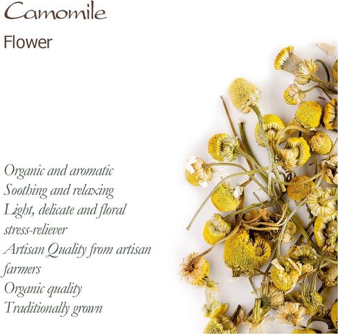 Chamomile Flowers Organic Herbal Tea - Soothing and Relaxing - Wild Matricaria Chamomile - Cammomile Chamomile Flowers Chanomille Chanile Chamoline Flowers Organic Camomile Flower Chammomile in Kuwait
