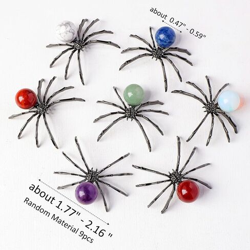 9PCS Natural Crystal Tumbling Stones with Silver Alloy Spider Handmade Halloween Decor Healing Crystal Gift for Home & Office Unique Animal Figurine Collection in Saudi Arabia