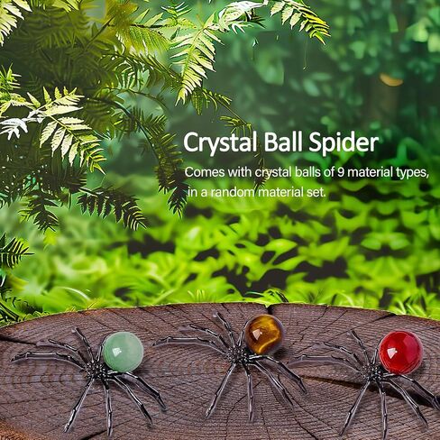 9PCS Natural Crystal Tumbling Stones with Silver Alloy Spider Handmade Halloween Decor Healing Crystal Gift for Home & Office Unique Animal Figurine Collection in Saudi Arabia