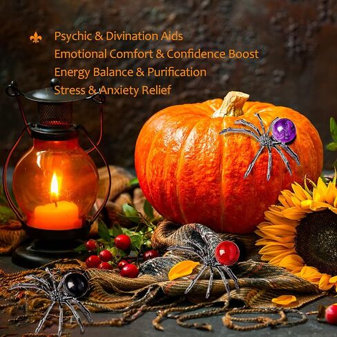 9PCS Natural Crystal Tumbling Stones with Silver Alloy Spider Handmade Halloween Decor Healing Crystal Gift for Home & Office Unique Animal Figurine Collection in Saudi Arabia