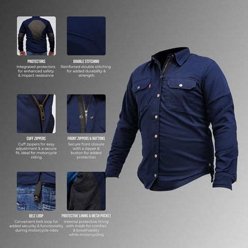 Great Bikers Gear - قميص دراجة نارية للرجال معززة بدراجة نارية من نسيج Aramid للبطانة مع واقيات CE مجانية in Kuwait