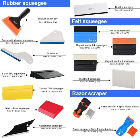 Zanch Window Tint Kit ، مجموعة أدوات كاملة لتثبيت فيلم Professional Window Film 【Deluxe 64pcs مع حقيبة الخصر الأداة】 in Kuwait