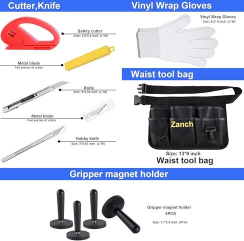 Zanch Window Tint Kit ، مجموعة أدوات كاملة لتثبيت فيلم Professional Window Film 【Deluxe 64pcs مع حقيبة الخصر الأداة】 in Kuwait