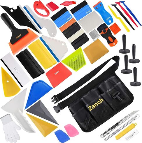 Zanch Window Tint Kit ، مجموعة أدوات كاملة لتثبيت فيلم Professional Window Film 【Deluxe 64pcs مع حقيبة الخصر الأداة】 in Kuwait