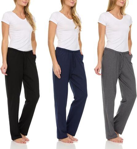 Essential Elements 3 Pack: Womens Cotton Jersey Pants - 100% Cotton Lounge Athletic Casual Sleep Casual Pajama PJ Pants in Saudi Arabia