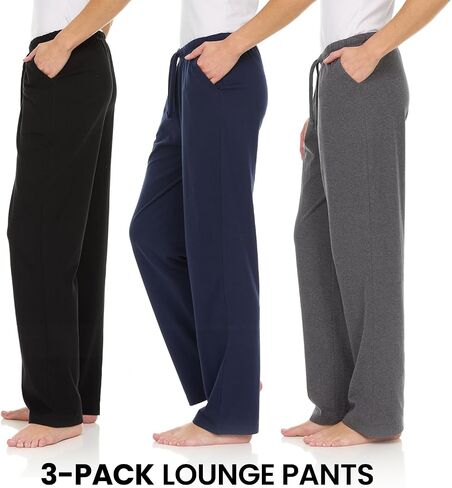 Essential Elements 3 Pack: Womens Cotton Jersey Pants - 100% Cotton Lounge Athletic Casual Sleep Casual Pajama PJ Pants in Saudi Arabia